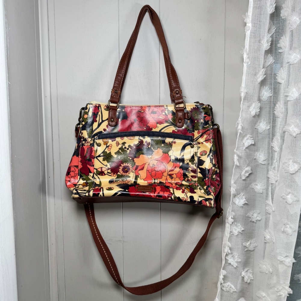 Sakroots Retro Floral Coated Canvas Handbag Crossbody Handles Shoulder Strap